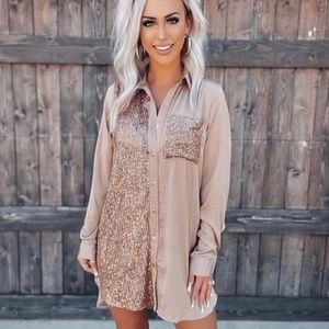 Satin Sequin Button Down Dress or Tunic